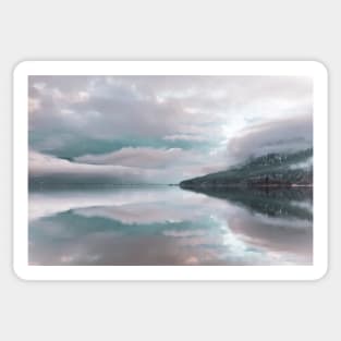 Mist and Mountain Lake Reflections in Winter Sticker